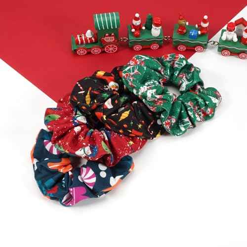 4 pcs Xmas Hair Scrunchies Santa Claus Snowman Christmas Hair Ties Soft Elastic Hair Bands for Women