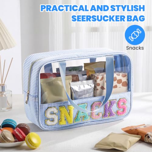 Seersucker Makeup Bag with Chenille Letters, Clear Design