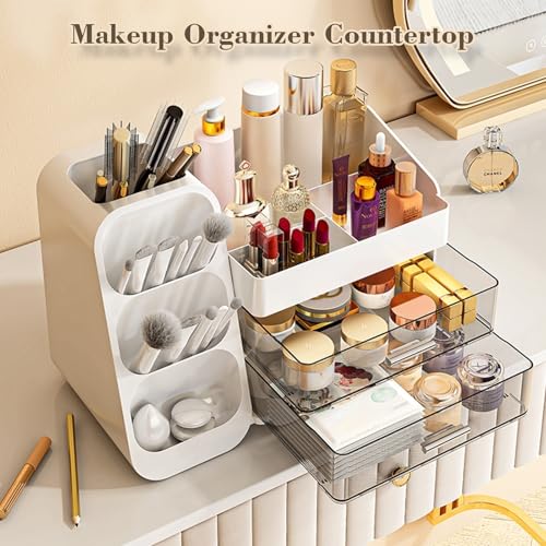 Makeup Organizer And Storage White Large 3 Clear Makeup Drawer Organizer,Skincare Organizers Countertop For Vanity Bedroom Tiered Makeup Box Organizer-Beauty Countertop Organization For Makeup