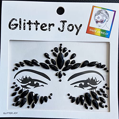 Face Gems Tattoo, Festival Face Jewels Tattoo Stickers,Face Gems Stick on Face, Body Gem Temporary Face Tattoos for Women, 6-Pack,Black