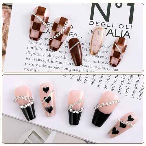 8 Strips Metal Chain Nail Art Charms - Silver Jewelry Chains 3D Decorations Supplies - Punk Studs Accessories for DIY Making Manicure Jewelry (Silver)