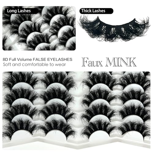 Mink Lashes Fluffy 20mm Long Dramatic Lashes Pack 25mm Big Lash Strips Volume Faux Mink Thick Eyelashes D Curl False Eyelashes Bulk
