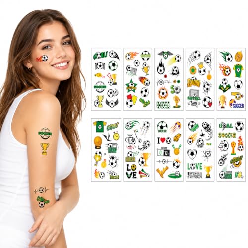 Soccer Temporary Tattoos - 10 Sheets 100+ Designs