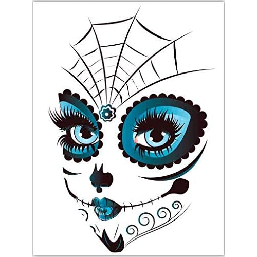 DaLin 9 Sheets Floral Day of the Dead Sugar Skull Temporary Face Tattoos for Halloween