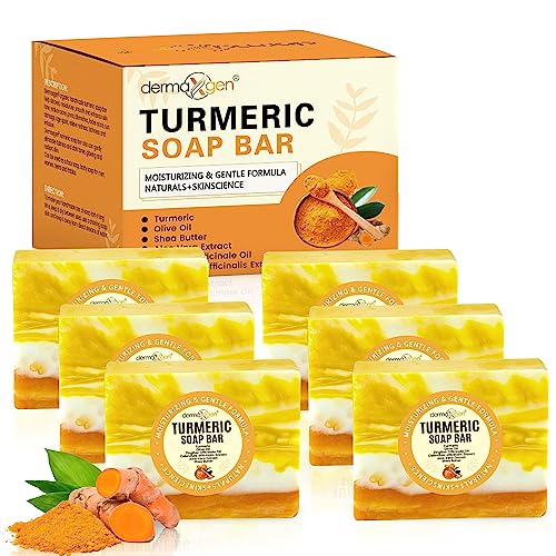 Organic Turmeric Soap Bar for Face & Body ? Pure Turmeric Soap Bar for Acne, Scars, Uneven Tone, Blemish Control, Sun Damage & Age Spots ? Handcrafted Skincare ? (Pack of 6)