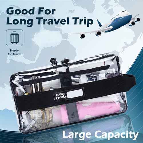 Rough Enough Clear Toiletry Bag Makeup Organizer for Traveling Women Men Travel Size Toiletries Cosmetic Shaving Kit with Handle Large