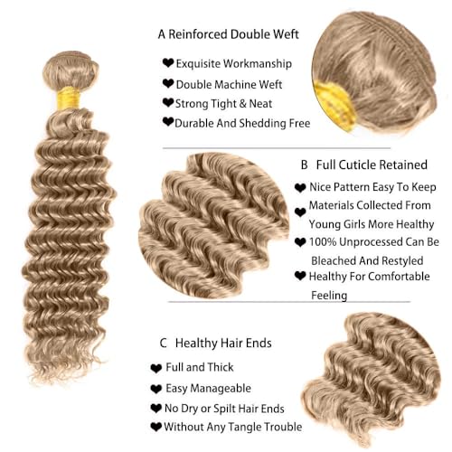 Ash Blonde Deep Wave Hair Bundles 18 20 22 Inch Brazilian