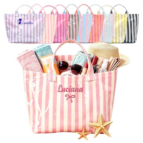 Personalized Jelly Striped PVC Tote Bag for Women