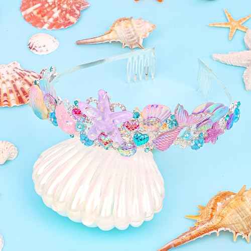 CAVETEE Mermaid Birthday Crown, Mermaid Rhinestones Tiara Mermaid Party Tiara Birthday Party Crown for Women, Party Favor Hair Accessories for Birthday Prom Theme Party Halloween, Pink