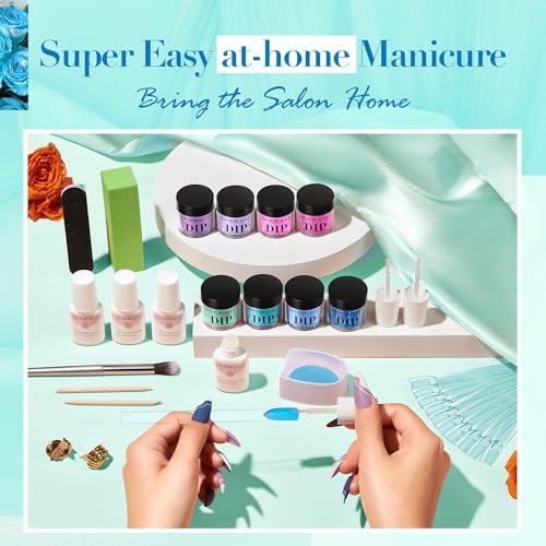 AZUREBEAUTY Dip Powder Nail Starter Kit - 8 Colors with Matte Coat