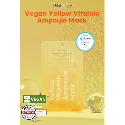 freemay Yellow Vitamin Ampoule Mask 27ml (0.91 fl oz) ¡¿ 10 Sheets ? Vitamin Complex for Hydration & Revitalizing, Vegan Facial Sheet Mask for Nourishing Glow