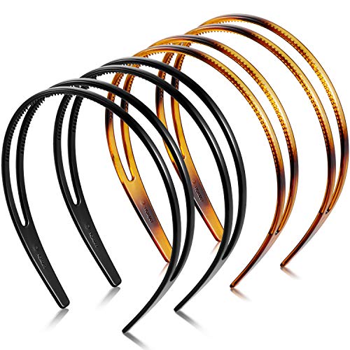 WILLBOND 4 Pieces Plastic Headbands Teeth Comb Hairbands Double Row Headwear Non-Slip Hair Hoop Accessory for Women Favors(Black, Brown)