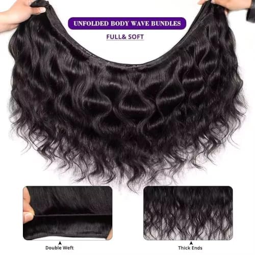 12A Human Hair Bundles 20 Inch Body Wave Bundles Human Hair 100% Unprocessed Brazilian Virgin Weave 1 Bundle for Women Natural Black Wavy Human Hair Extensions