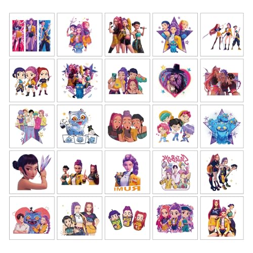 50pcs K.POP Demon Hunters Temporary Tattoos Korean Idol Cartoon Body Tattoo, Birthday Party Favors DIY Activity Supplies for Kids