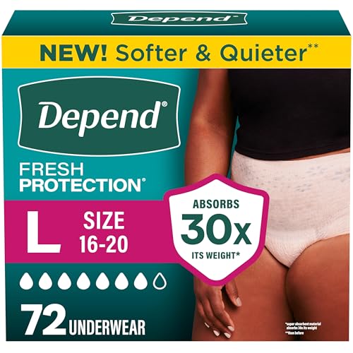 Depend Fresh Protection Women's Incontinence Underwear, Large, 72 Count