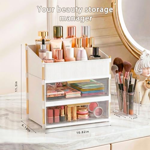 Large Capacity Makeup Organizer with Brush Holder & Drawer