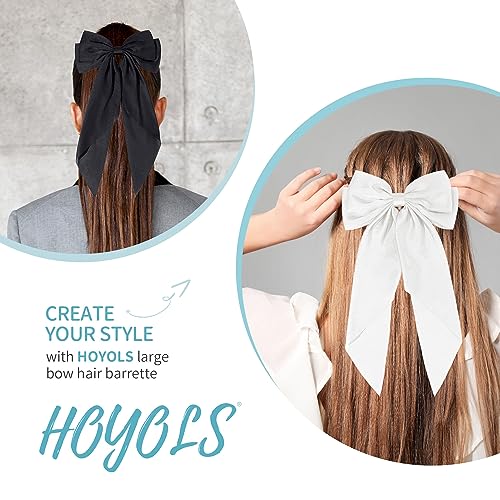 Hoyols White Big Hair Bows Clips Barrettes for Girls Women, Large Satin Hair Ribbon Hairbow for Cute School Girl Accessories Bowknot for Thick Long Hair Styling Wedding 2 Count (Black & White)