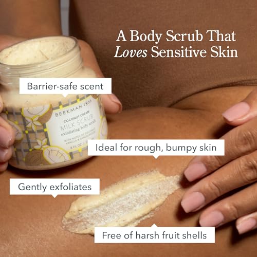 Beekman 1802 Coconut Cream Exfoliating Milk Body Scrub - 8.0 fl oz - Smooths Skin & Evens Out Tone - With Goat Milk & Jojoba Beads - Skin Barrier & Biome Safe - Good for Sensitive Skin - Cruelty Free