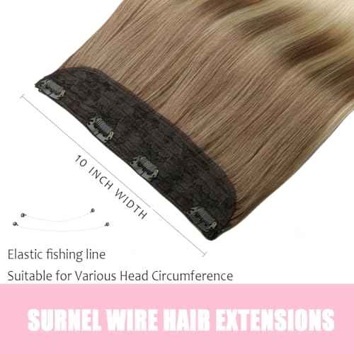 SURNEL Wire Hair Extensions Real Human Hair, 22inch 80g Ash Brown to Platinum Blonde Invisible Wire Hair Extensions(22,8T60)