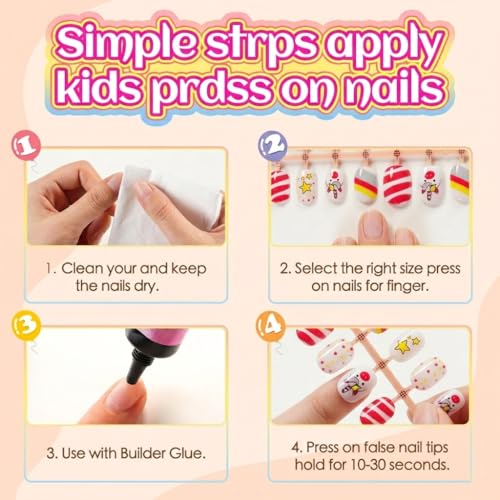 Plauva 192 Pieces Kids Press On Nails Set - 8 Styles for Girls
