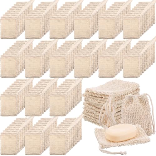 Rtteri 240 Pcs Soap Exfoliating Bag, Natural Sisal Soap Pouch Saver Body Shower Bar Mesh Body Net with Drawstring for Foaming and Drying
