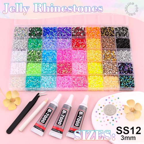 50,000 Pcs 3mm Jelly Flatback Rhinestones Bedazzling Kit with B7000 Glue