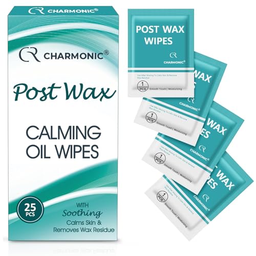 25 Pcs Post Wax Oil Wipes, Wax Remover for Skin Cleanser, After Wax Care Reduces Redness, Removes Residue, Body & Facial Post Waxing Treatment, Post Wax Care Refill Pack for All Hair Removal Products