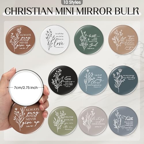 Fumete 10 Sets Christian Gift for Women Easter Mother's Day Sunday School Teacher Makeup Bag Flower Bible Verse Coffee Cup with Bamboo Lid Straw Religious Church Mini Compact Mirror (Bible-d)