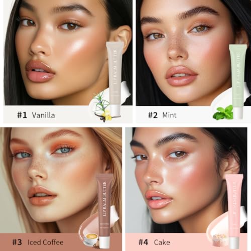 Summer Lip Glossy Butter Lip Balm, Lip Gloss Set, Soothing Lip Skincare, Instant Moisture, Lightweight, Nourish, Hydrate, Moisturizing Tint, Non-Sticky, Long-lasting (4Colors, Large)
