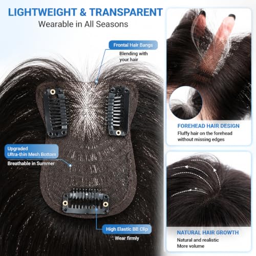 Human Hair Clip-In Topper with Bangs | Borderless Lace Base