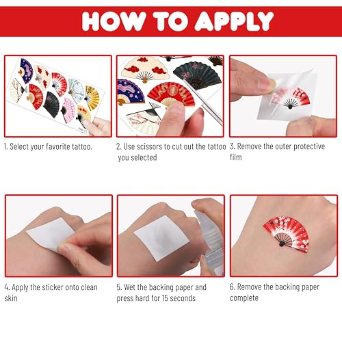 100 PCS Folding Fan Temporary Tattoos - Party Favors