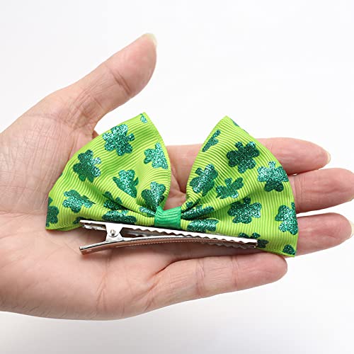 St. Patrick Bow Hair Clips Hairpin Grosgrain Ribbon Bows Holiday Barrettes JHSP07 (2 Pcs-Set A)