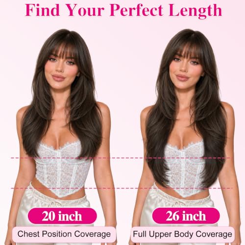 Hair Topper for Women 20" with Bangs, Black Brown for Thinning Hair
