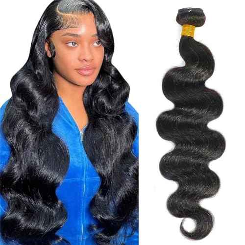 Aomllute Body Wave Bundles Human Hair 12A Grade Brazilian Human Hair Bundles Body Wave One Bundle Only 100% Unprocessed Weave Bundles Human Hair Natural Black (28 Inch)