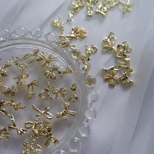 72PCS Gold 3D Bow Nail Charms Set for Creative Nail Art