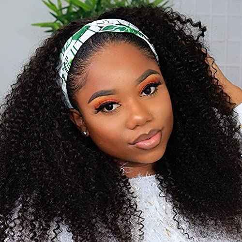 Deep Wave Headband Wig Human Hair 18 Inches Glueless None Lace Front Wigs Machine Made 150% Density Half Wigs Natural Color Human Hair wigs for Women