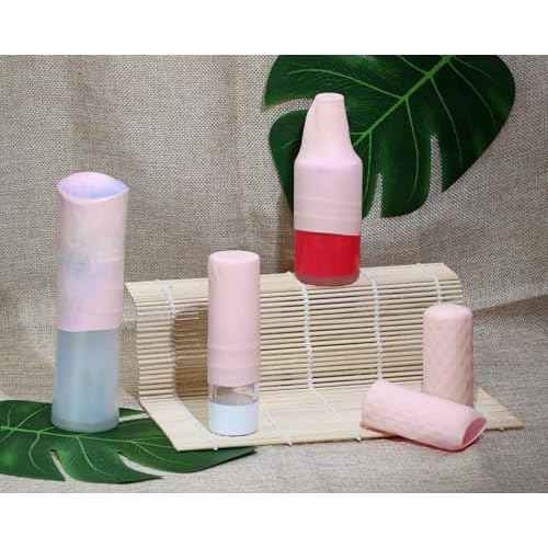 Mini Skater 12pcs Silicone Travel Bottle Cover Reusable Elastic Sleeve Fit Standard Toiletry Container Stretching Bottle Lid Cap for Luggage Bag Suitcase Prevent Leakage Solution (Light Pink)