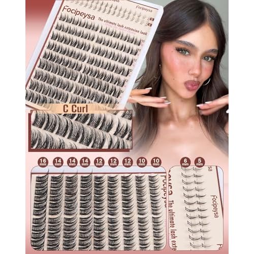 Focipeysa Wispy Lash Clusters Natural Eyelash Clusters Pesta?as Postizas Naturales Spiky Manga Lash Extensions C Curly Individual Lashes 10-16mm with Bottom Lashes Clusters DIY Lash at Home