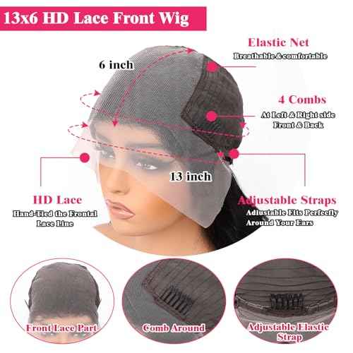 30 Inch Deep Wave Lace Front Wigs Human Hair 13x6 Hd Lace Front Wigs 180% Density For Women Wet And Wavy Glueless Wigs Pre Plucked With Baby Hair Deep Curly Wig Natural Black Color