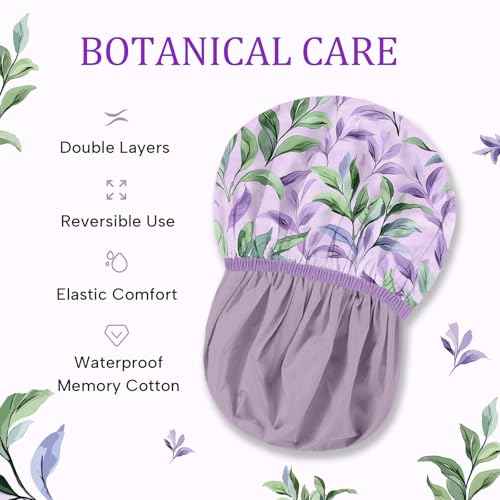 Years calm Shower Caps for Women Reusable Waterproof ? Double Layer Elastic Cap with Tropical Botanical Print Shower Cap for Shower, Spa, Travel, Bath & Daily Hair Protection