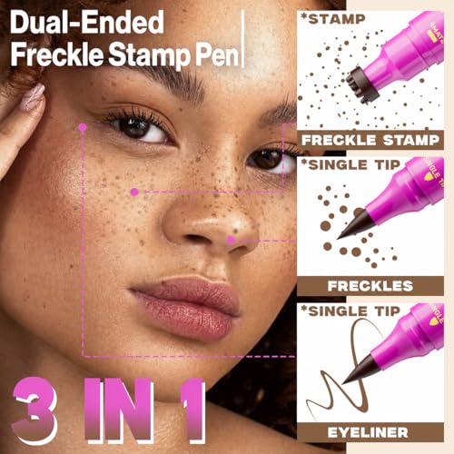 Dual-Ended Freckle Stamp Pen - Waterproof Fake Freckles Makeup (Beige Brown)