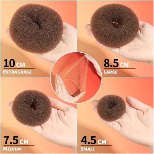 FANDAMEI Hair Donut Bun Maker Kit - 4 Hair Bun Maker, 20 Invisible Hair Nets for Buns, 5 Elastics, 20 Bobby Pins, Bun Nets for Ballet girls,Hair Donuts for Buns - Light Brown