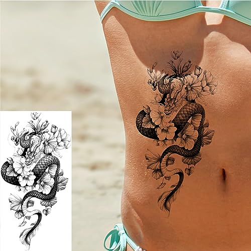 10 Sheet Temporary Tattoos Realistic Floral & Dragon Designs Women