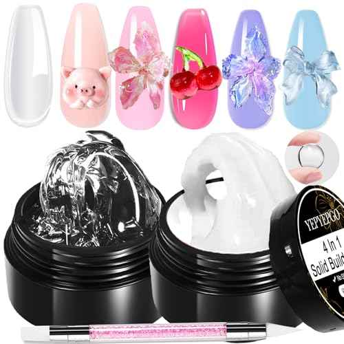 Clear and White Solid Builder Gel for Nails- Non-Stick Hand 3D Sculpting Extension Gel for Nail Art Carving Sculpting Patterns Nail Art Decoration DIY, 30g