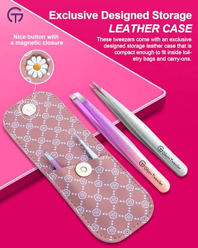 GlamTweeler Precision Tweezers Set - Slant & Point Tips with Case