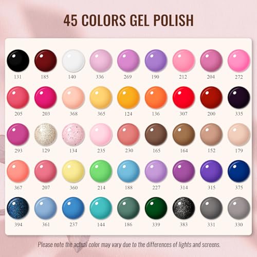 Phoenixy Timeless Classic Gel Nail Polish Kit with UV Light, 45 Colors & Top Coats