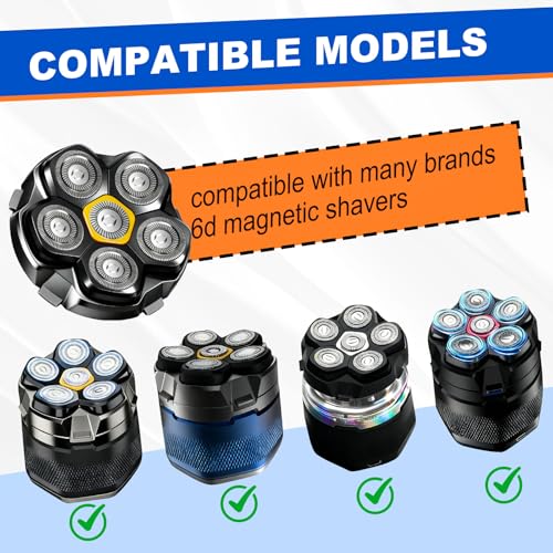 Magnetic 6 Blades Head Shaver Replacement Heads for Many 6D Magnetic Electric Razor,Magnetic 6D Blade Head Compatible with Head Shavers for Bald Men. (2PCS)