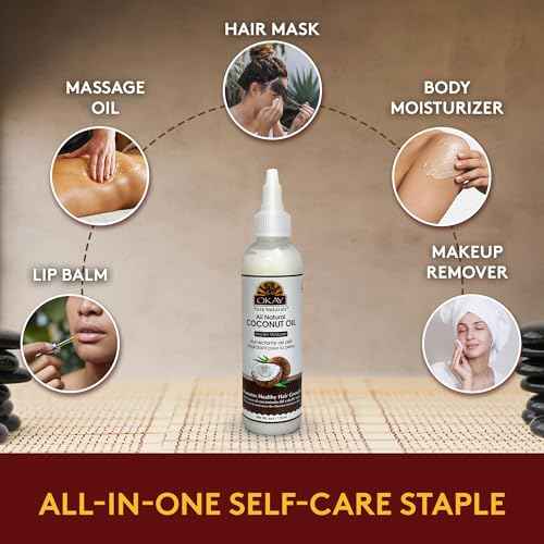 Okay 100% Pure Coconut Oil for Hair & Skin - Coconut Oil for Women & Men, Perfect for Body, Face, Natural Massage Oil & Moisturizer - 4 Fl Oz Squeeze Bottle (Pack of 2)