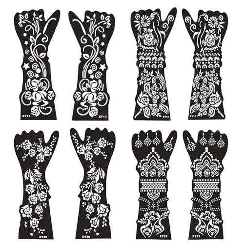 Henna Stencils for Hands – 12 Reusable Sheets with Left & Right Floral Designs