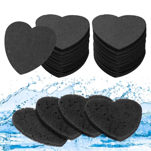 uxcell 120 Count Compressed Facial Sponges Heart-Shaped Face Cleansing Sponges Pads for Daily Skincare Routines at Home, Kitchen, Travel, Black